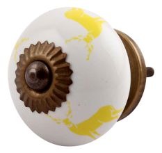 Yellow Standing Rein Deer Pattern Ceramic Cabinet Knob